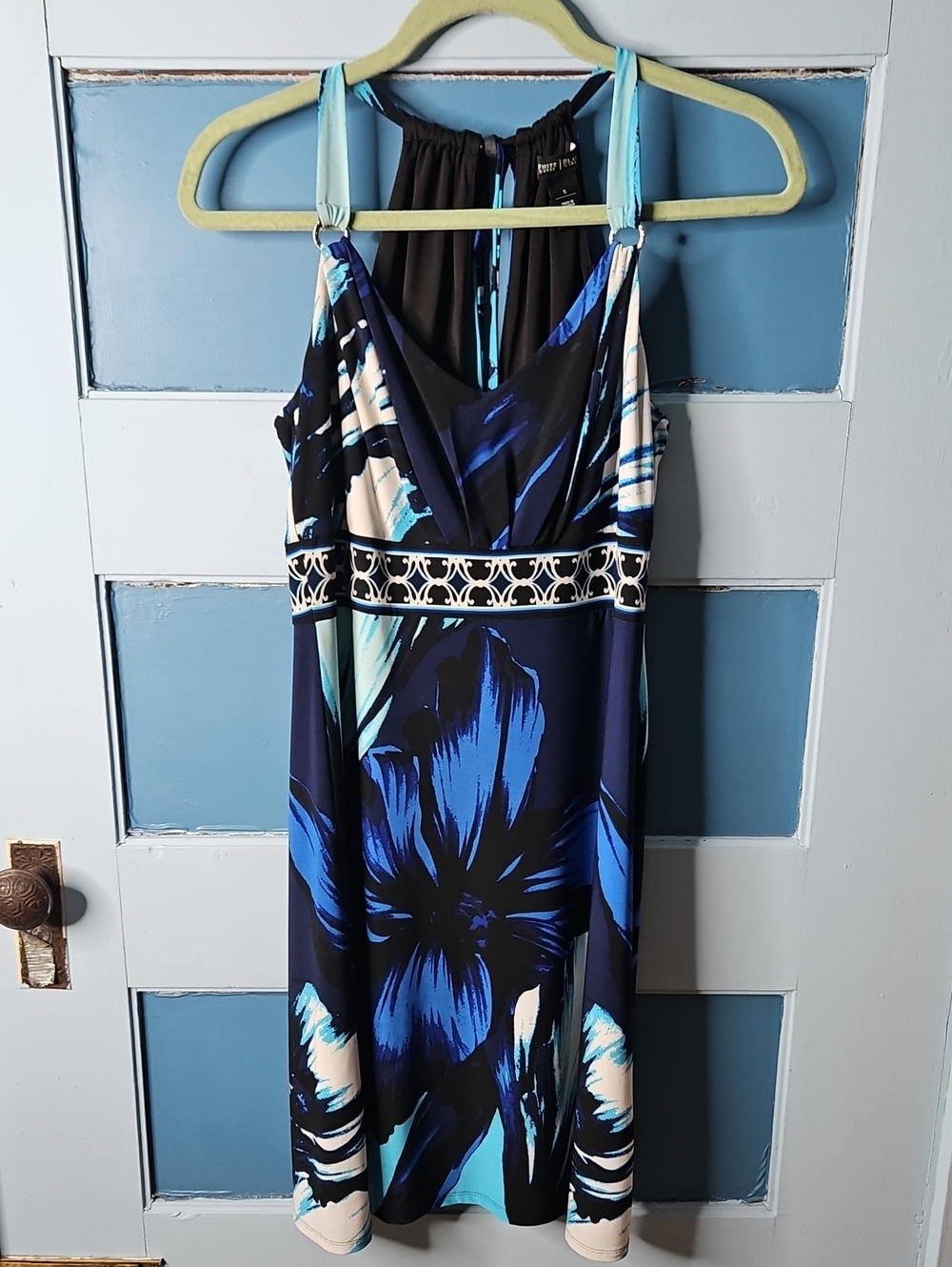 White House Black Market Blue Floral V-Neck Summer Dress Small